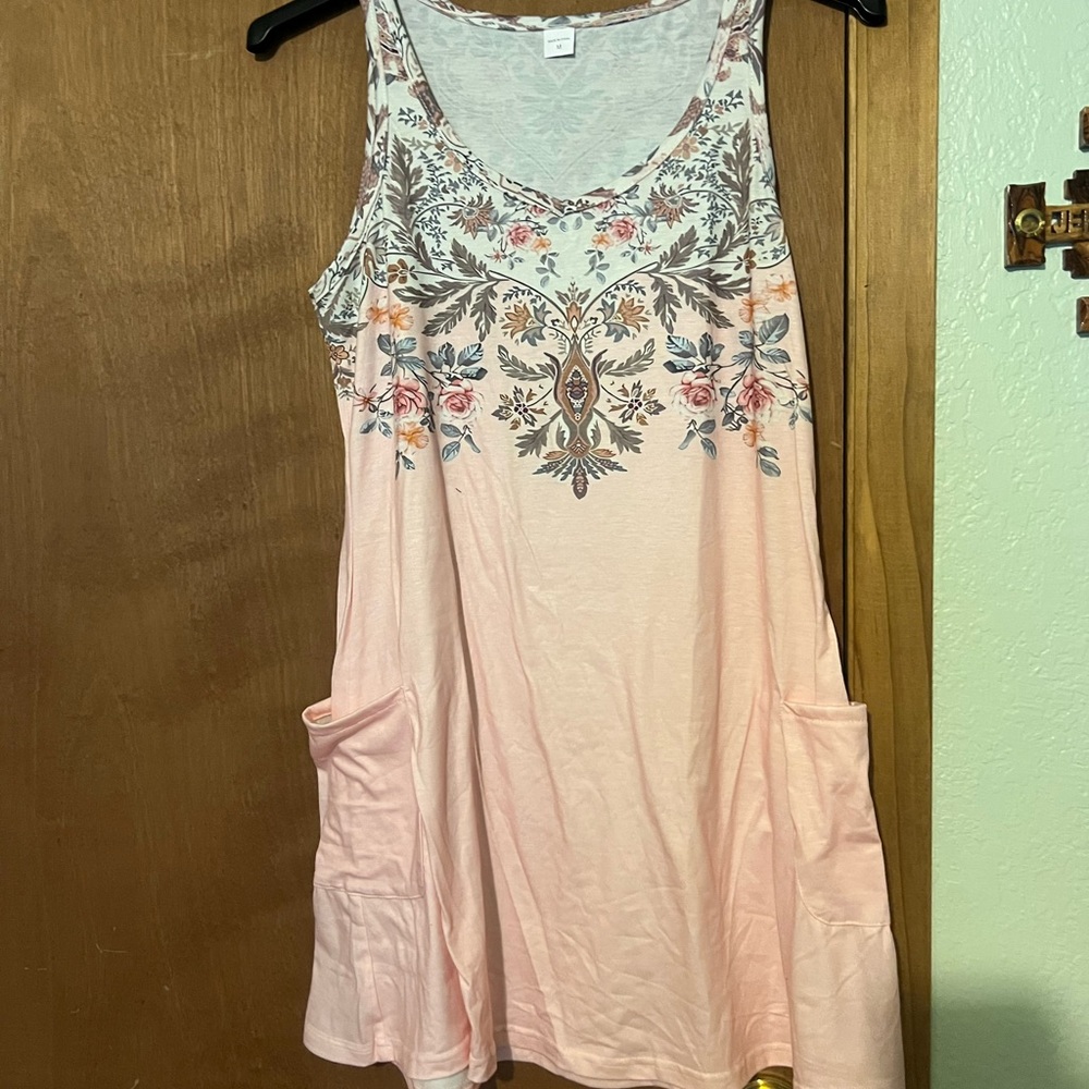 Floral Pink Sleeveless Women's Dress